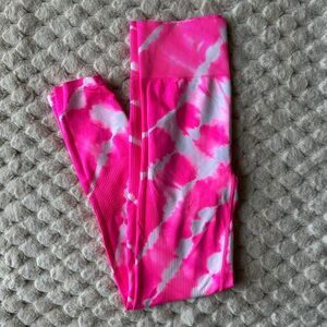 PINK tie dye seamless stretch compression active pants